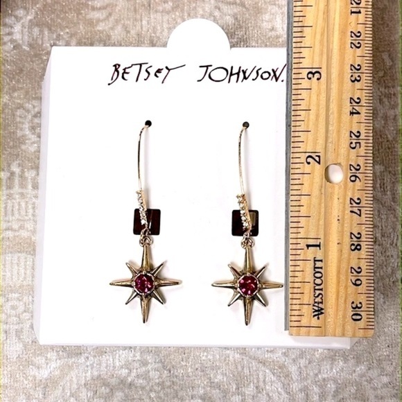 Brand New Betsey Johnson Gold Tone Celestial Star Pink Stone Drop Earrings - Picture 8 of 15